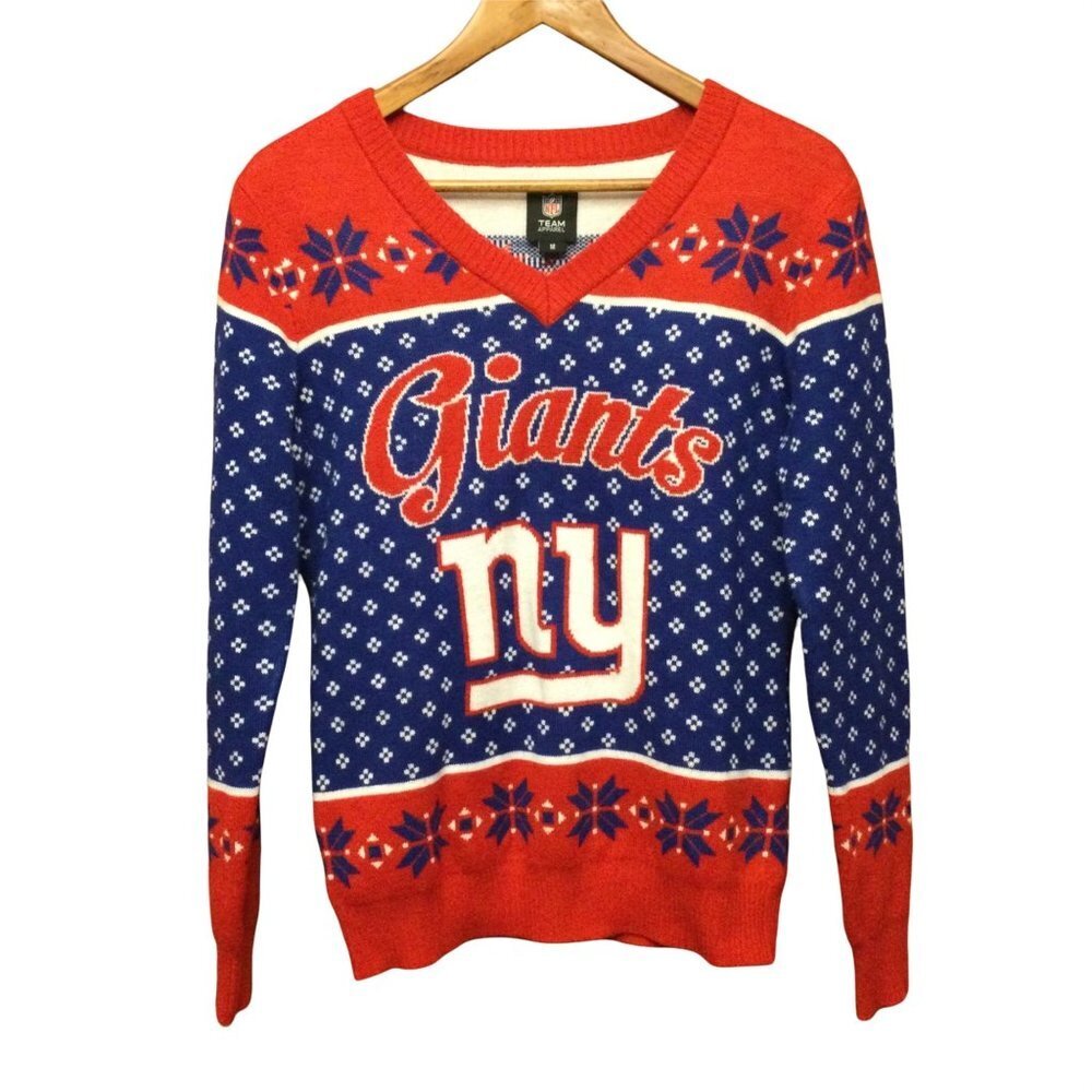 NFL team apparel size medium New York Giants knit sweater red & blue long sleeve